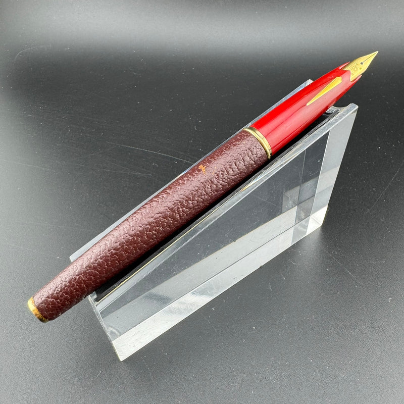 Platinum Red Leather Sheepskin Fountain Pen 18K Gold Soft-Fine Nib