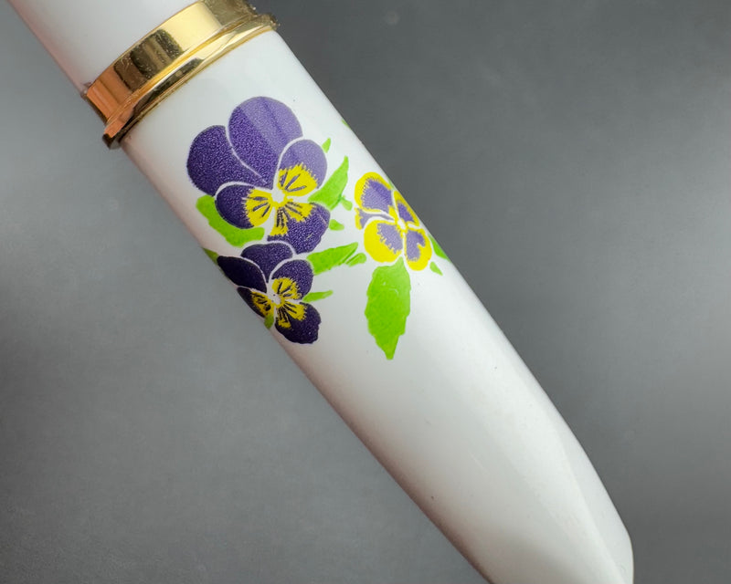 Platinum Pocket Fountain Pen Pansies Screen Printed 18K Gold Fine Nib