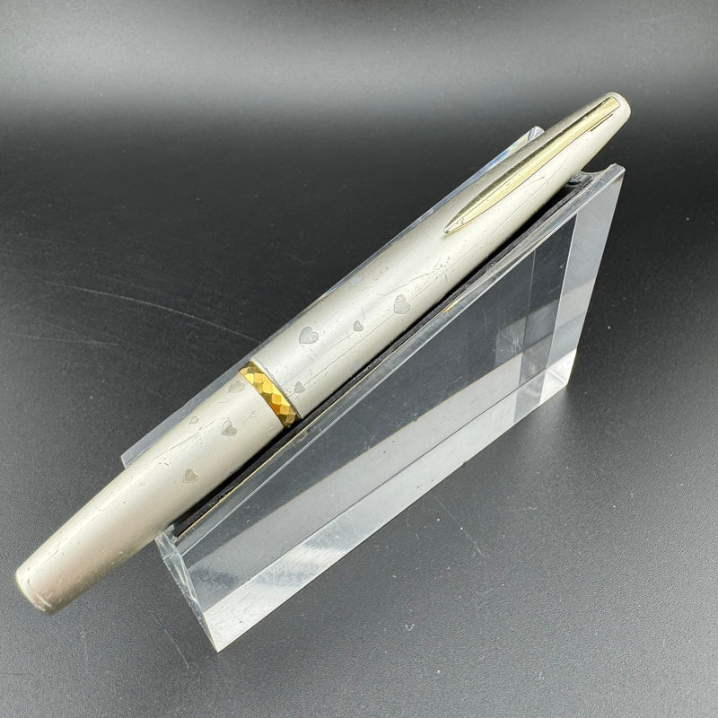 Pilot Elite Lady Silver Heart Pocket Fountain Pen 18K Gold Fine Nib