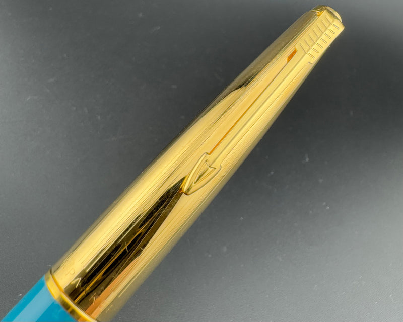 Parker 45 CT Custom Turquoise Fountain Pen 10K Gold Fine Nib