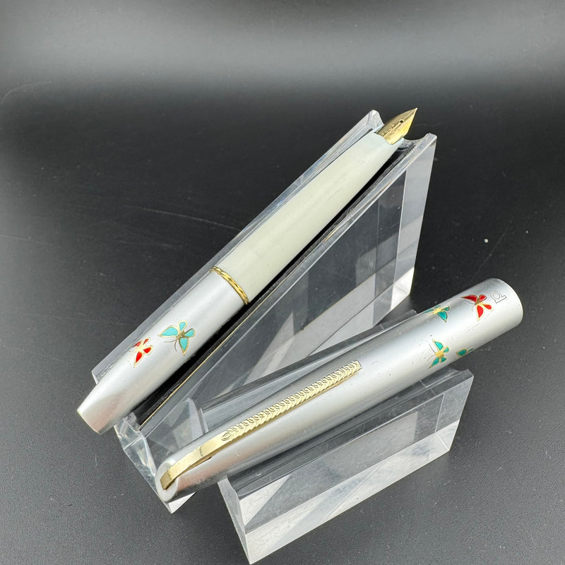 Platinum Floral Butterfly Pocket Fountain Pen 14K Gold Fine Nib