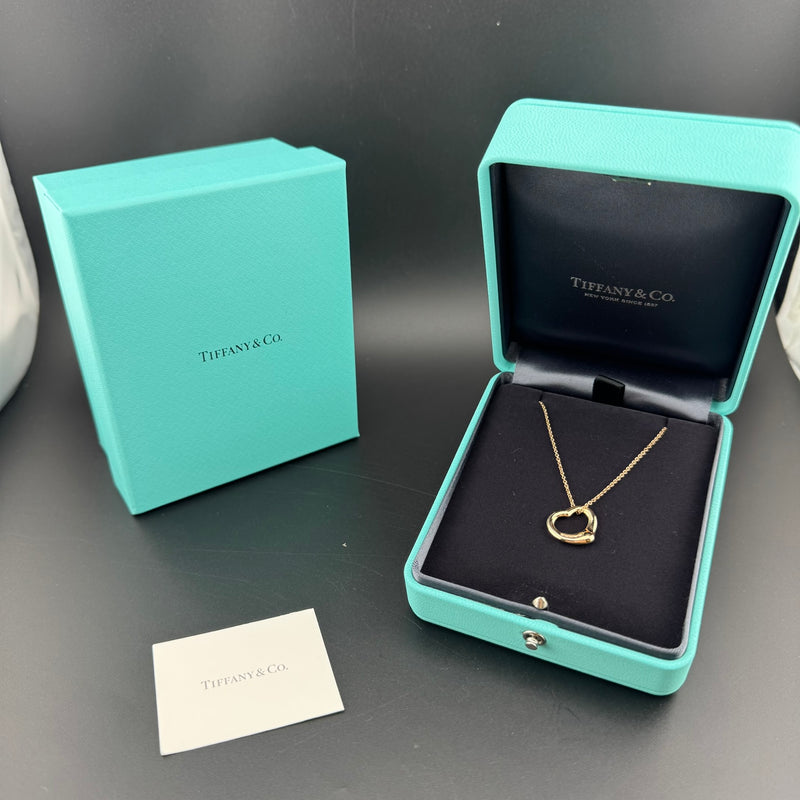 Tiffany & Co. Elsa Peretti Open Heart Pendant 18K Yellow Gold Necklace w/Box