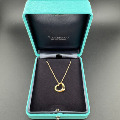 Tiffany & Co. Elsa Peretti Open Heart Pendant 18K Yellow Gold Necklace w/Box