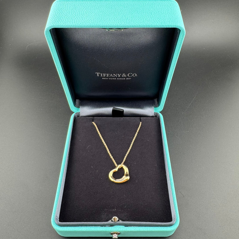 Tiffany & Co. Elsa Peretti Open Heart Pendant 18K Yellow Gold Necklace w/Box