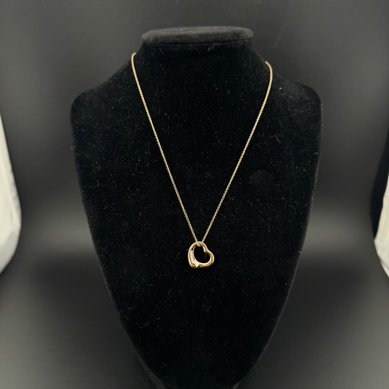 Tiffany & Co. Elsa Peretti Open Heart Pendant 18K Yellow Gold Necklace w/Box