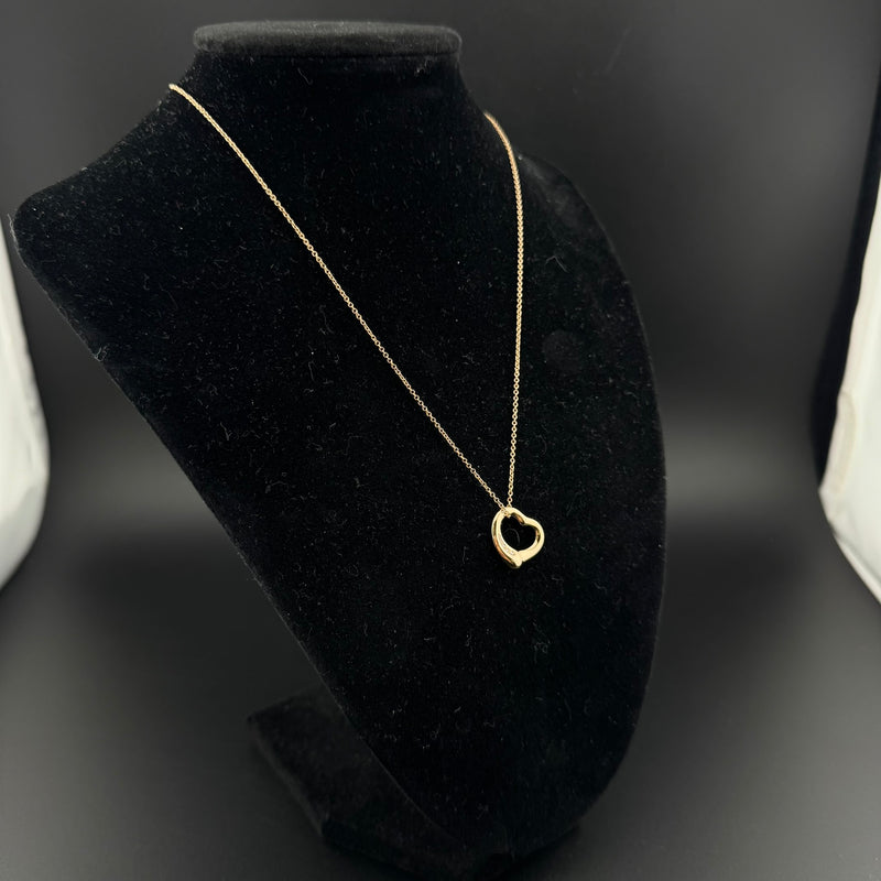 Tiffany & Co. Elsa Peretti Open Heart Pendant 18K Yellow Gold Necklace w/Box
