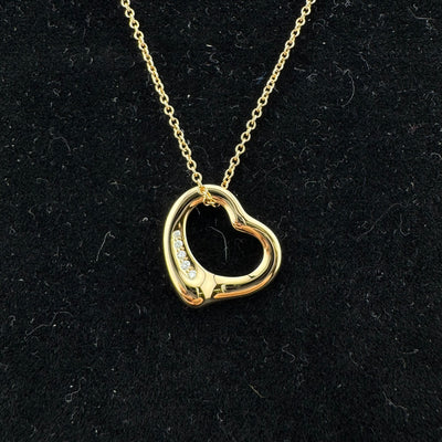 Tiffany & Co. Elsa Peretti Open Heart Pendant 18K Yellow Gold Necklace w/Box