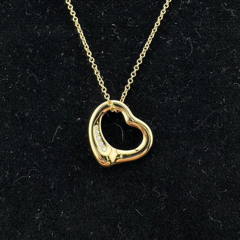 Tiffany & Co. Elsa Peretti Open Heart Pendant 18K Yellow Gold Necklace w/Box