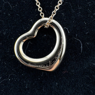 Tiffany & Co. Elsa Peretti Open Heart Pendant 18K Yellow Gold Necklace w/Box