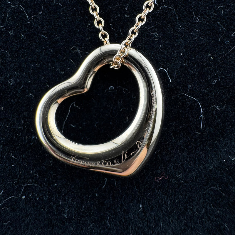 Tiffany & Co. Elsa Peretti Open Heart Pendant 18K Yellow Gold Necklace w/Box