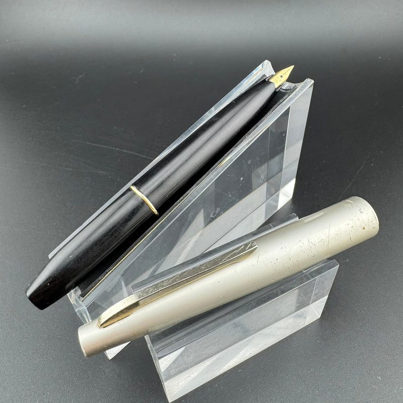 Platinum Silver & Black Pocket Fountain Pen 14K Gold Medium Nib