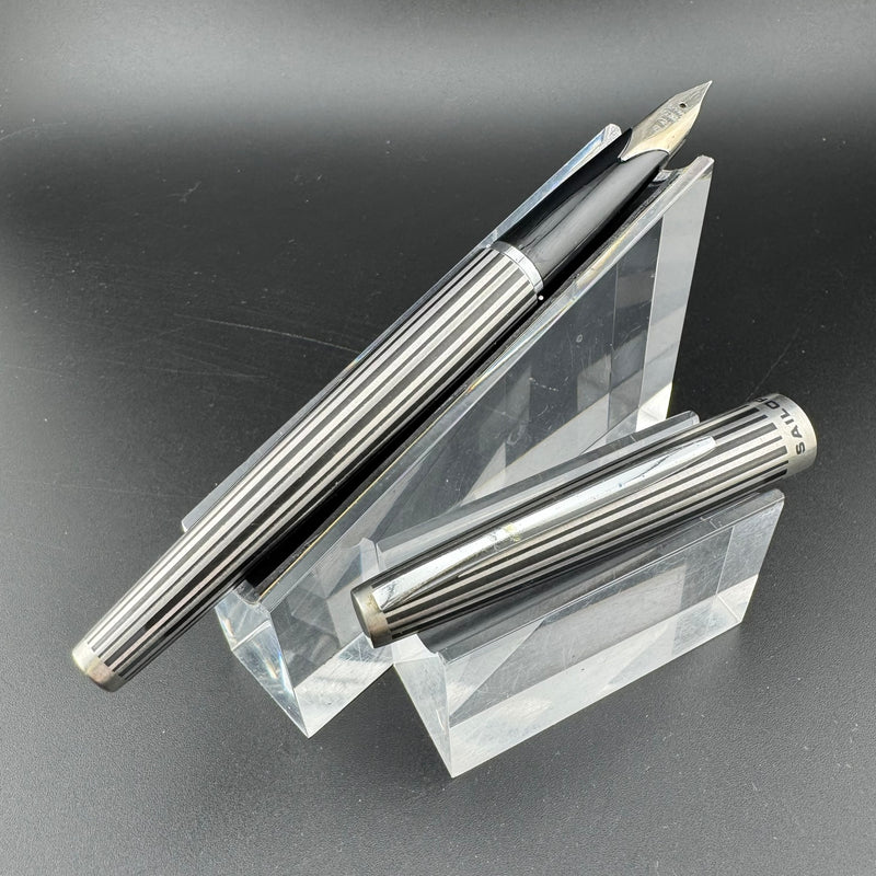 Sailor Black Stripe Stainless Steel Fountain Pen 18K WG Fine Nib