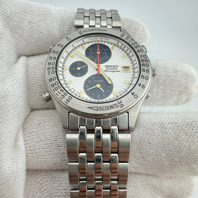 Seiko Pulse Meter REF 7T42-7A40 Quartz Chronograph Watch w/Box & Papers
