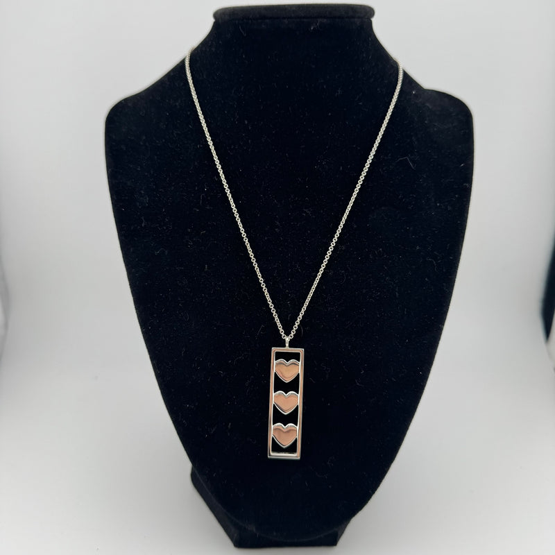 Tiffany & Co. Triple Heart Plate 925 Sterling Silver Pendant Necklace