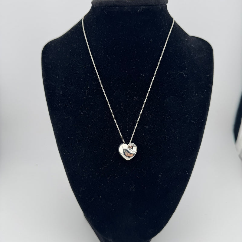 Tiffany & Co Fold Heart 925 Sterling Silver Pendant Necklace