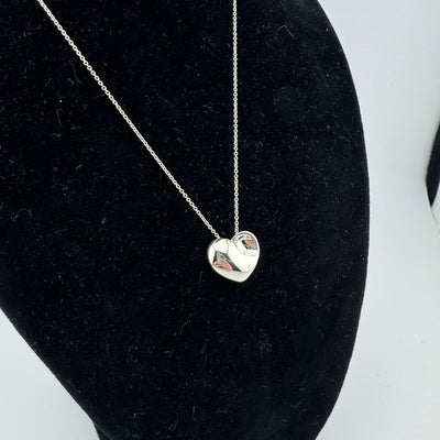 Tiffany & Co Fold Heart 925 Sterling Silver Pendant Necklace