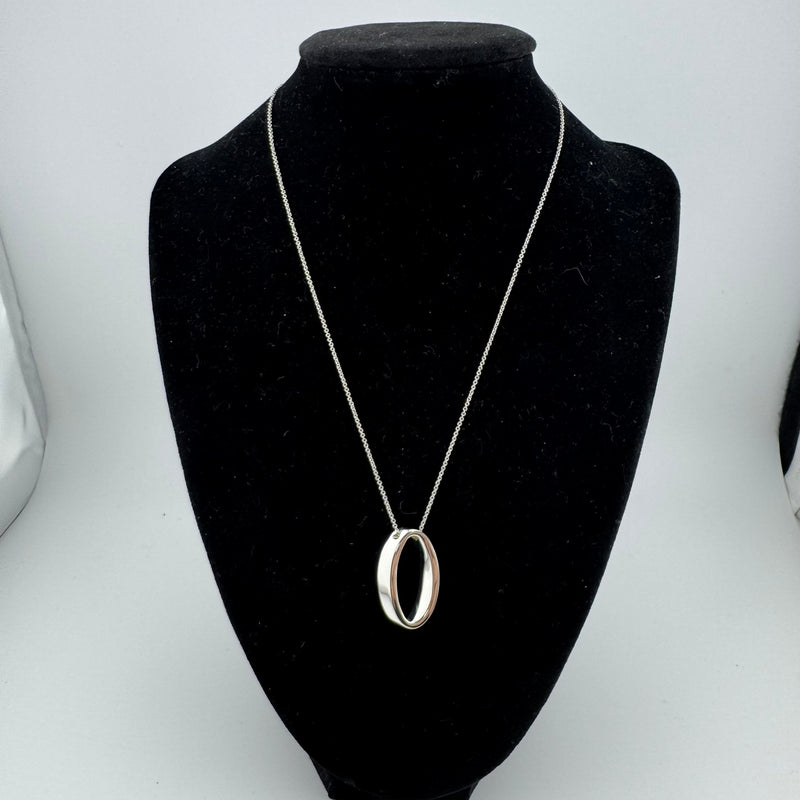 Tiffany & Co Geometric Oval 925 Sterling Silver Pendant Necklace