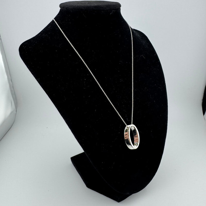 Tiffany & Co Geometric Oval 925 Sterling Silver Pendant Necklace