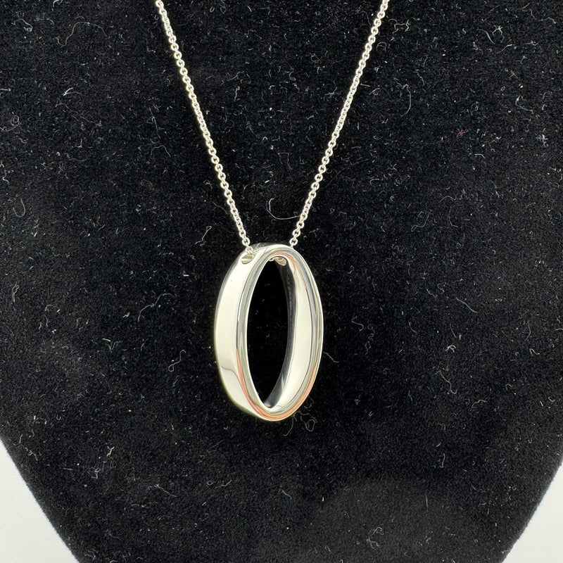 Tiffany & Co Geometric Oval 925 Sterling Silver Pendant Necklace