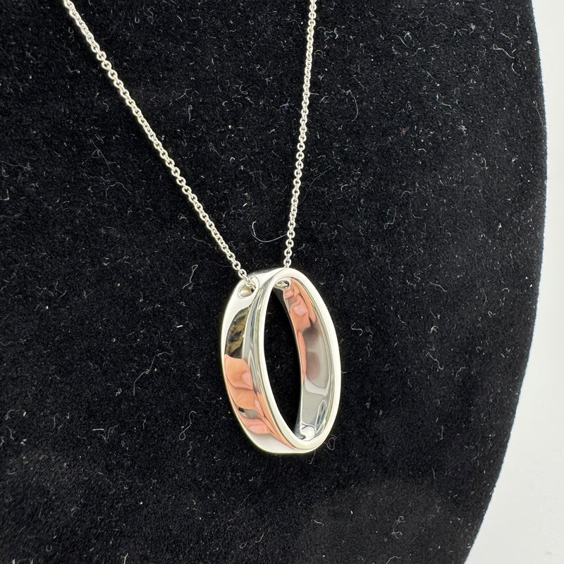 Tiffany & Co Geometric Oval 925 Sterling Silver Pendant Necklace