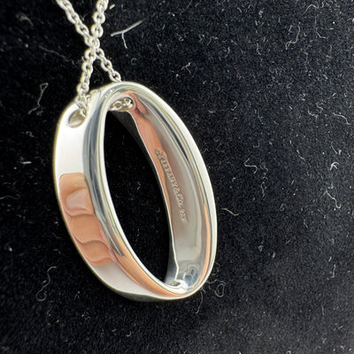 Tiffany & Co Geometric Oval 925 Sterling Silver Pendant Necklace