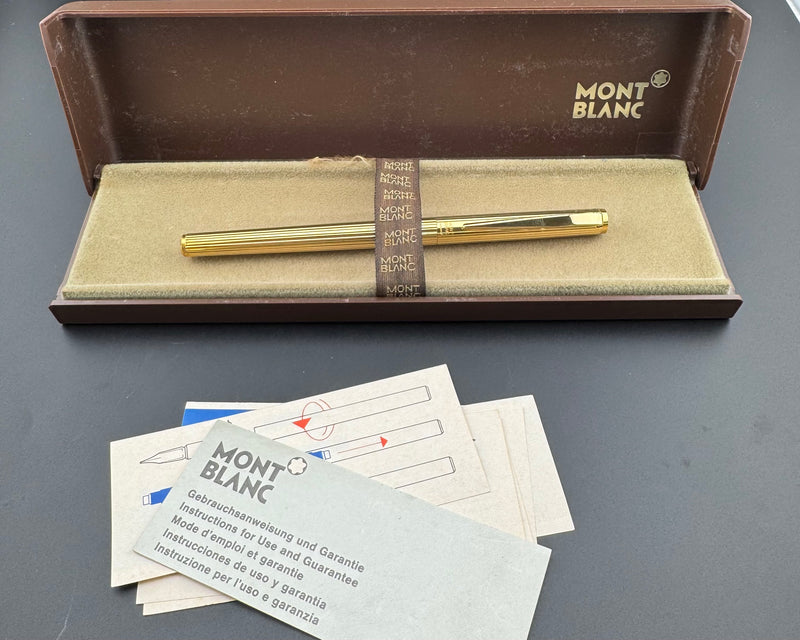 Montblanc Noblesse 1st Gen Gold Pinstripe Fountain Pen 14K Gold Fine Nib w/Box