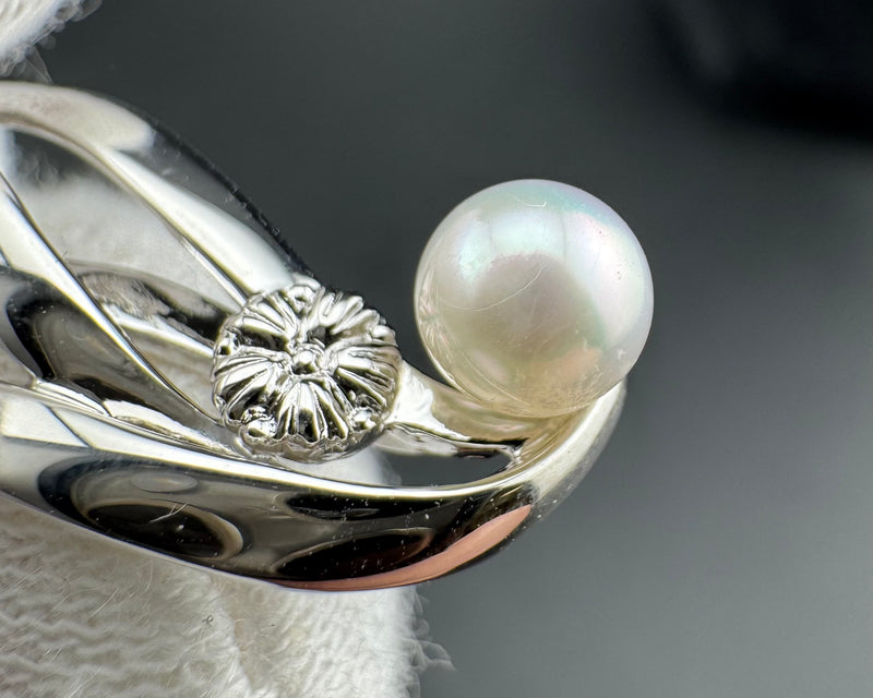 Mikimoto Silver Double Leaf Akoya Pearl Women&