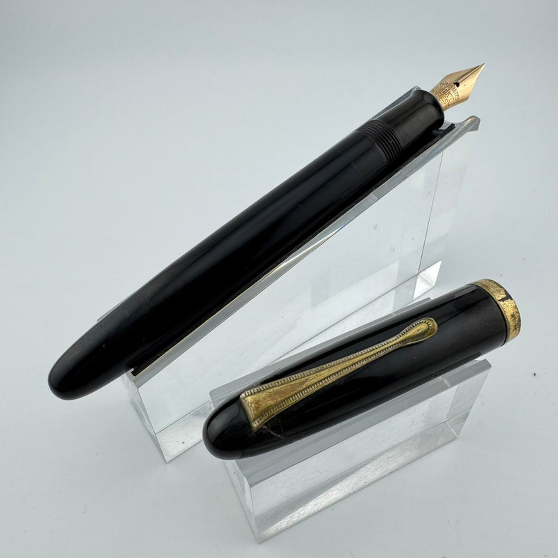 Warranted Black Ebonite Eyedropper Fountain Pen 14K Gold Fine Nib Serviced