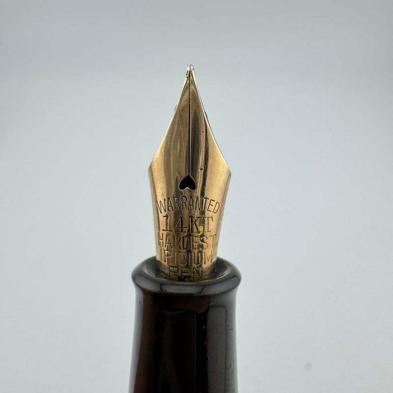 Warranted Black Ebonite Eyedropper Fountain Pen 14K Gold Fine Nib Serviced