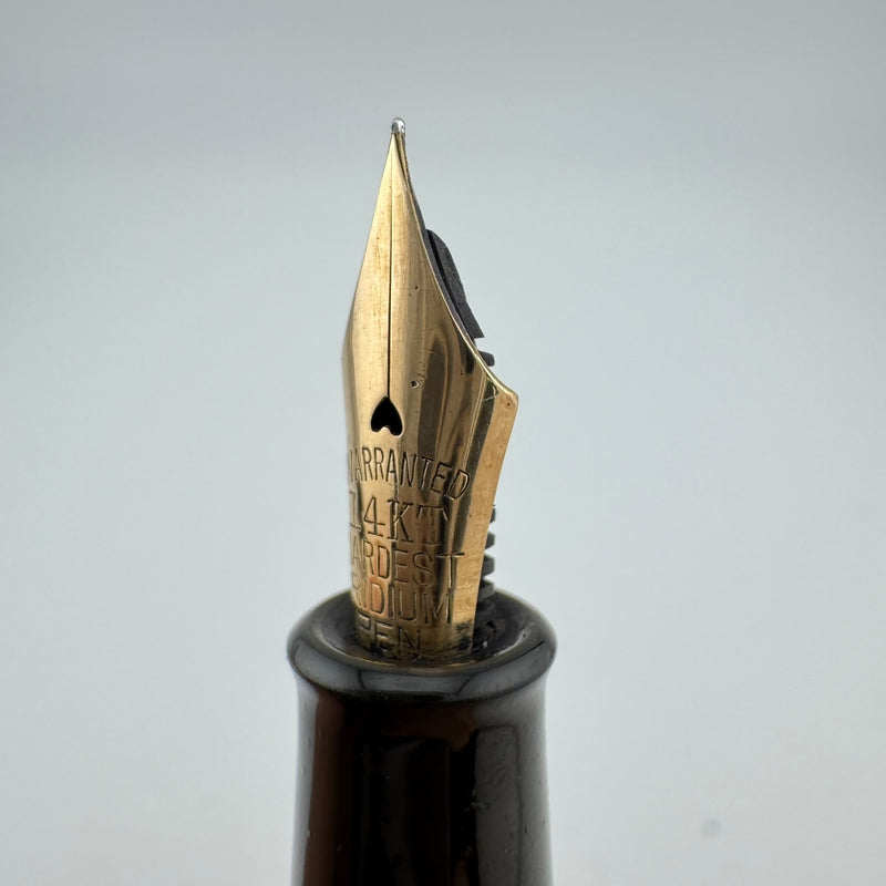 Warranted Black Ebonite Eyedropper Fountain Pen 14K Gold Fine Nib Serviced