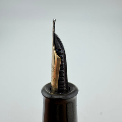 Warranted Black Ebonite Eyedropper Fountain Pen 14K Gold Fine Nib Serviced