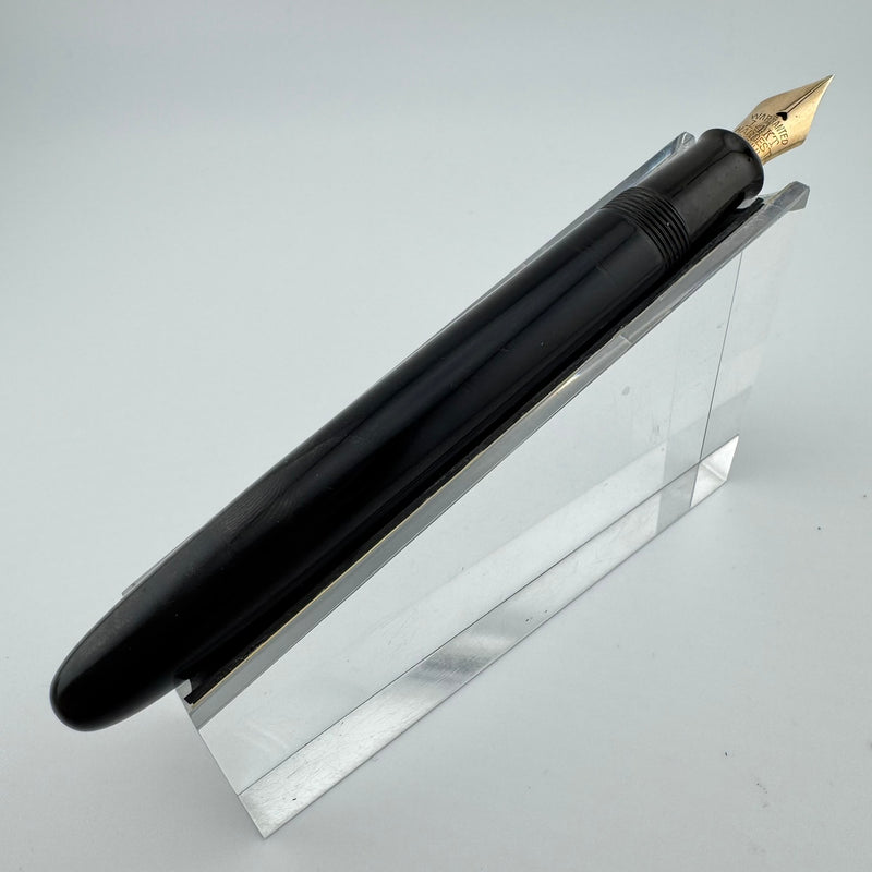 Warranted Black Ebonite Eyedropper Fountain Pen 14K Gold Fine Nib Serviced