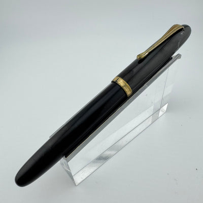 Warranted Black Ebonite Eyedropper Fountain Pen 14K Gold Fine Nib Serviced