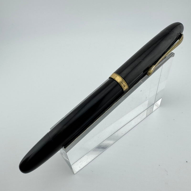Warranted Black Ebonite Eyedropper Fountain Pen 14K Gold Fine Nib Serviced