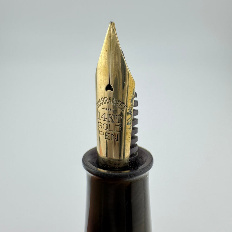 Warranted Black & Red Urushi Eyedropper Fountain Pen 14K Gold Fine Nib Serviced