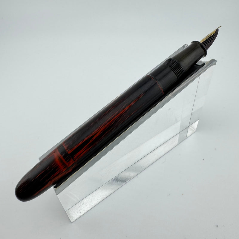 Warranted Black & Red Urushi Eyedropper Fountain Pen 14K Gold Fine Nib Serviced