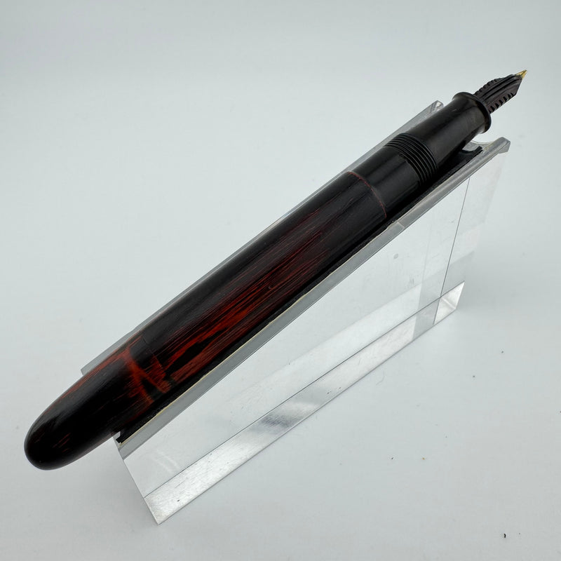 Warranted Black & Red Urushi Eyedropper Fountain Pen 14K Gold Fine Nib Serviced