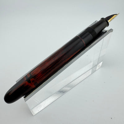 Warranted Black & Red Urushi Eyedropper Fountain Pen 14K Gold Fine Nib Serviced
