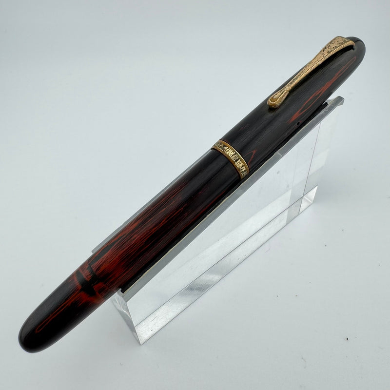 Warranted Black & Red Urushi Eyedropper Fountain Pen 14K Gold Fine Nib Serviced