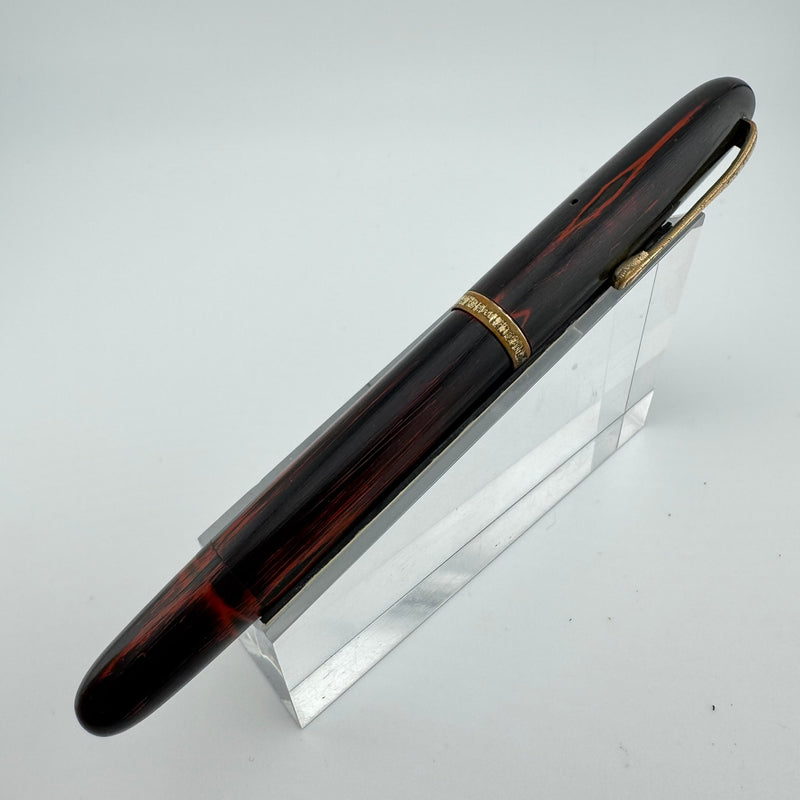 Warranted Black & Red Urushi Eyedropper Fountain Pen 14K Gold Fine Nib Serviced