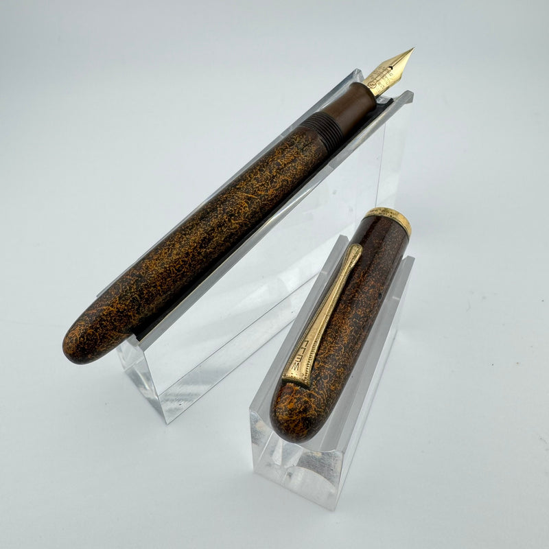 Steady Perfect Black & Gold Urushi Eyedropper Pen 14K Gold Extra Fine Nib Serviced