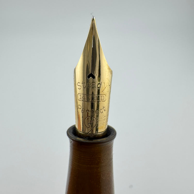 Steady Perfect Black & Gold Urushi Eyedropper Pen 14K Gold Extra Fine Nib Serviced