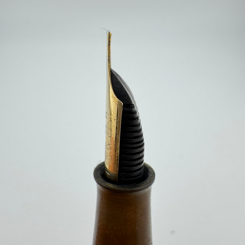 Steady Perfect Black & Gold Urushi Eyedropper Pen 14K Gold Extra Fine Nib Serviced