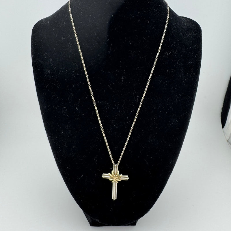 Tiffany & Co Signature Cross Necklace 925 Silver & 18K Gold