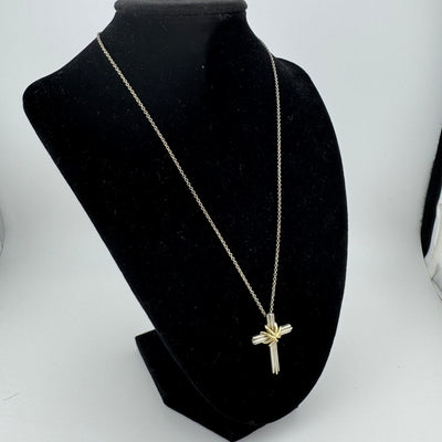 Tiffany & Co Signature Cross Necklace 925 Silver & 18K Gold