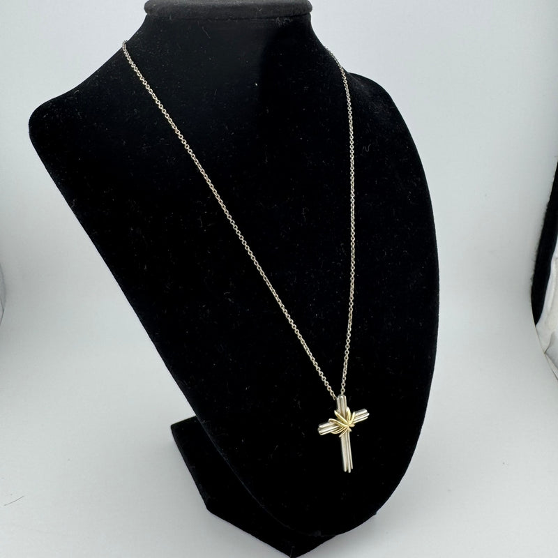 Tiffany & Co Signature Cross Necklace 925 Silver & 18K Gold