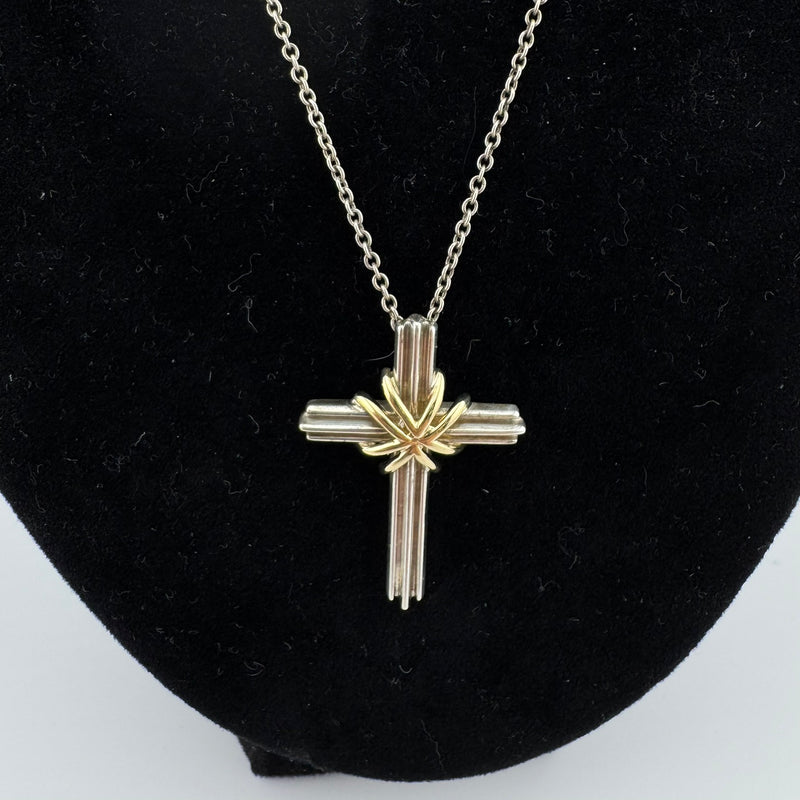 Tiffany & Co Signature Cross Necklace 925 Silver & 18K Gold