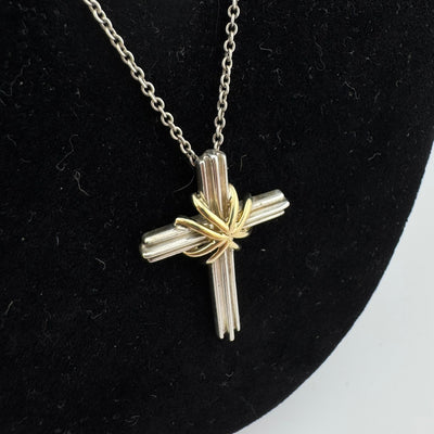 Tiffany & Co Signature Cross Necklace 925 Silver & 18K Gold