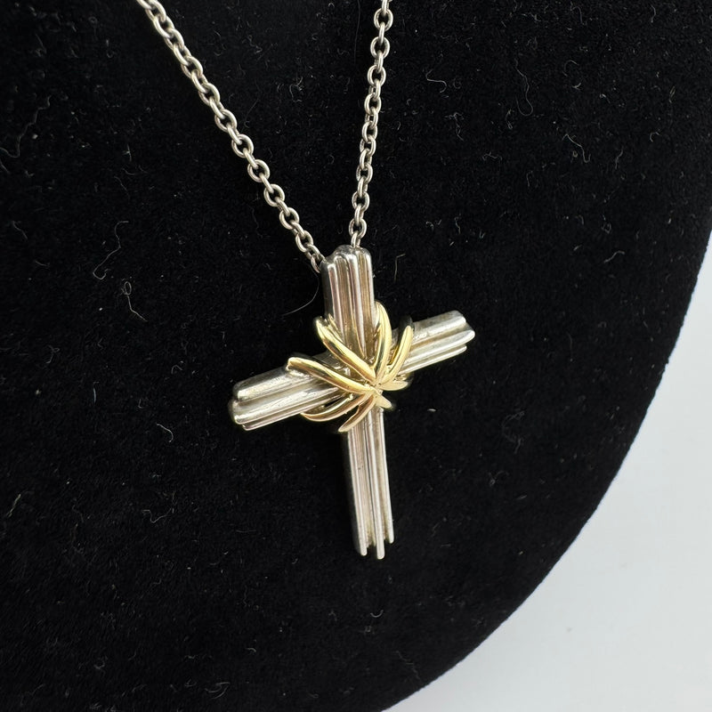 Tiffany & Co Signature Cross Necklace 925 Silver & 18K Gold