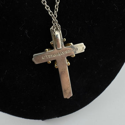 Tiffany & Co Signature Cross Necklace 925 Silver & 18K Gold